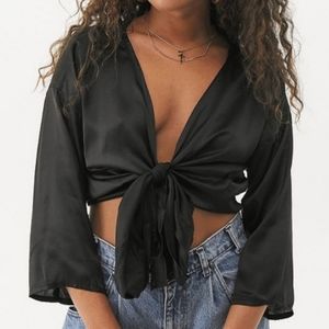 COPY - UO Nicole Satin Tie-Front Cropped Top